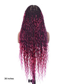 HD Full Lace Human Hair Boho Curls 36" Knotless Boho Box Braided Wig