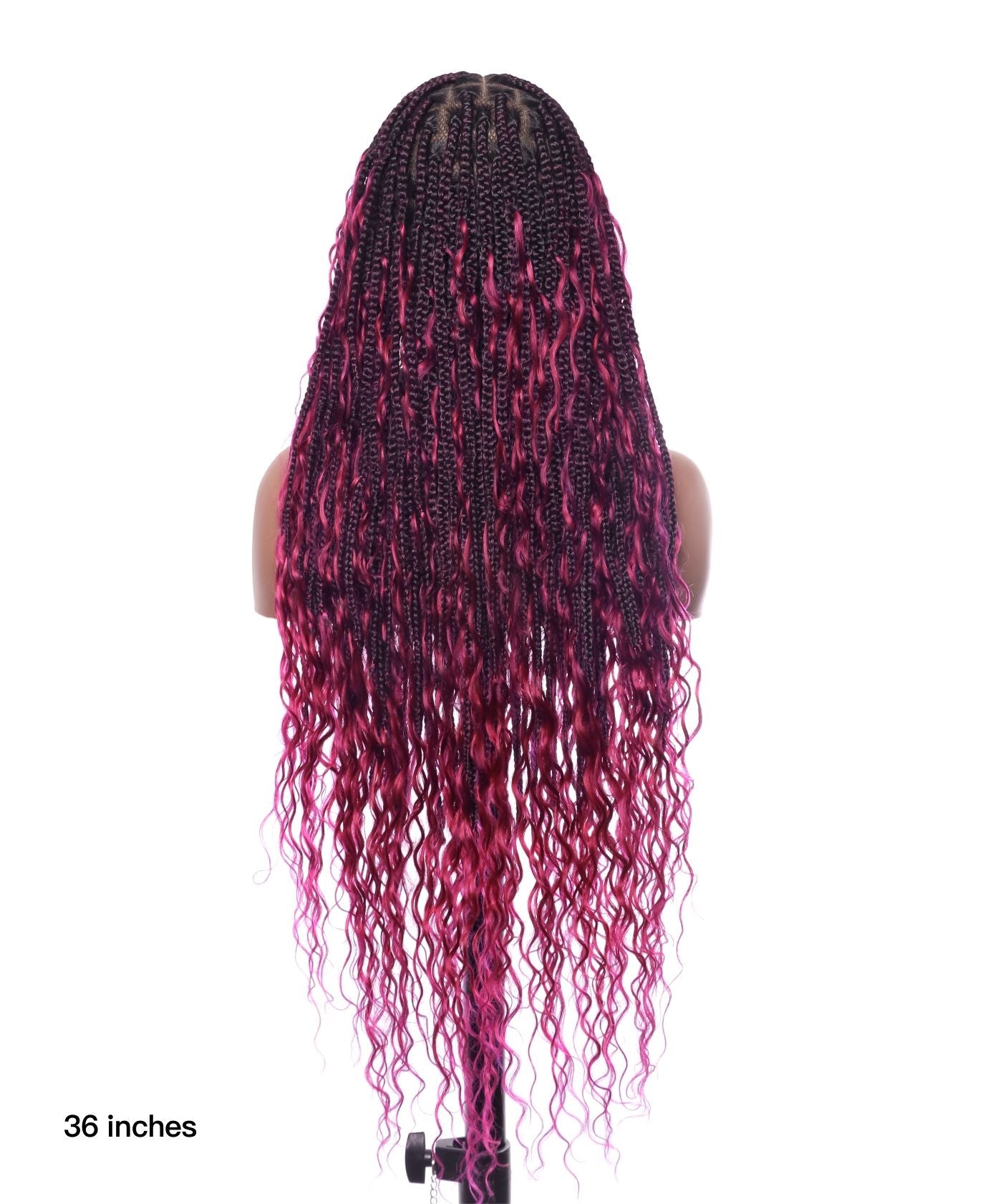 HD Full Lace Human Hair Boho Curls 36" Knotless Boho Box Braided Wig