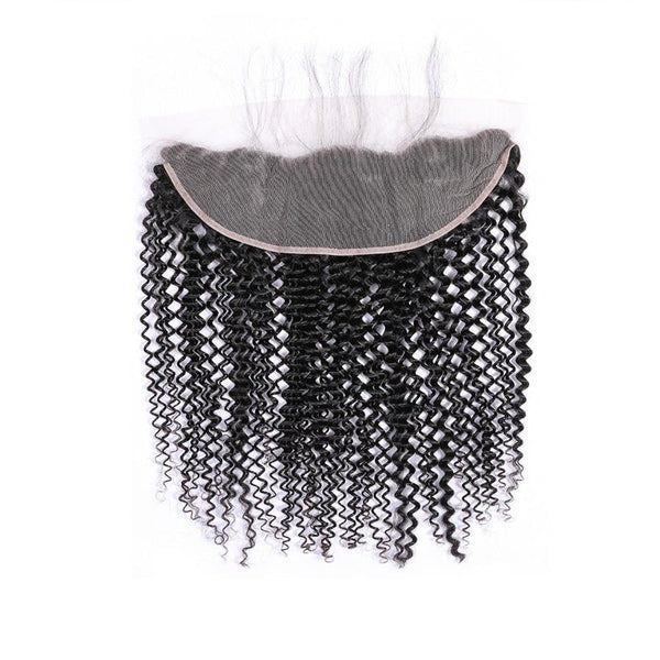 Kinky Curly Human Hair 3 Bundles with 13*4 Lace Frontal Natural Black