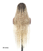 Pre Bleached 613 Blond HD Full Lace Human Hair Boho Curls 36" Knotless Boho Box Braided Wig