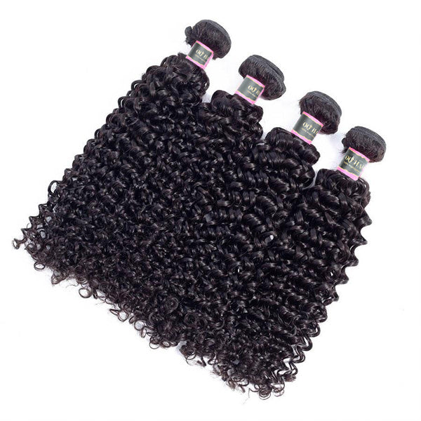 Thick Kinky Curly Human Hair 4 Bundles with 4*4 Lace Clsoure Natural Black