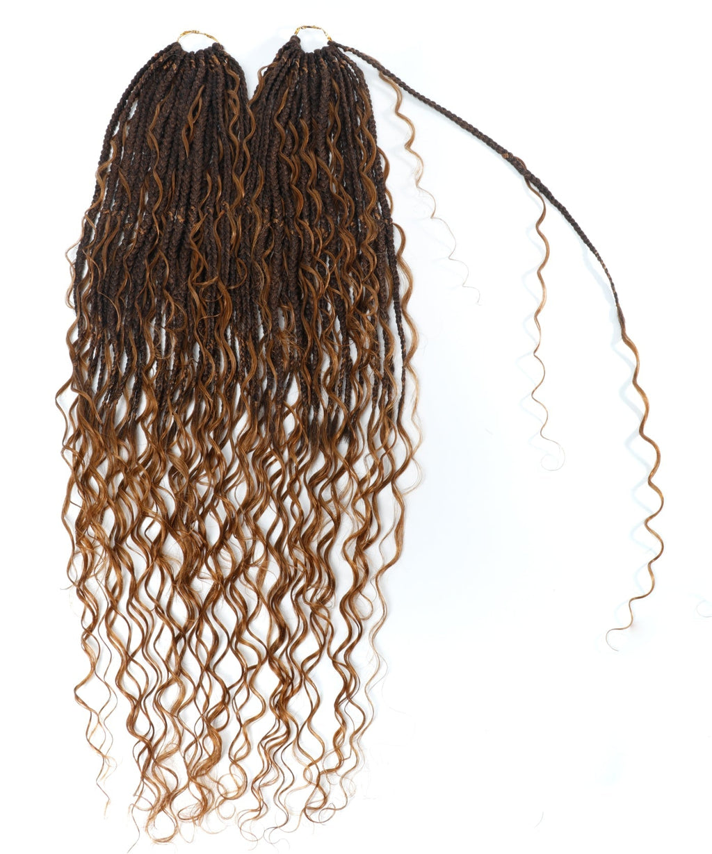 24" Pre Looped Crochet Boho Box Braids With Human Hair Curls - 80 strands/Pack