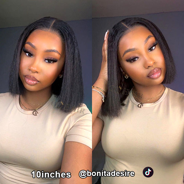 Wear Go Glueless Wigs Kinky Straight Pre Cut 7x5 HD Lace Front Bob Wigs