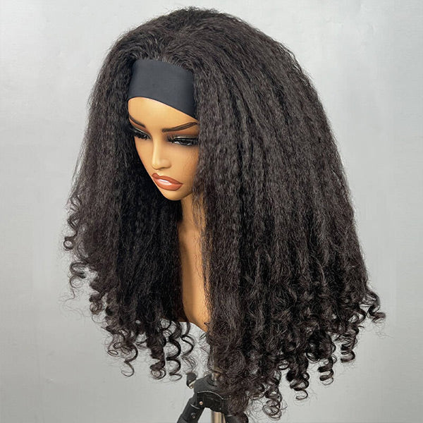 Kinky Straight Burmese Curly Headband Wig Glueless Install Human Hair Wig