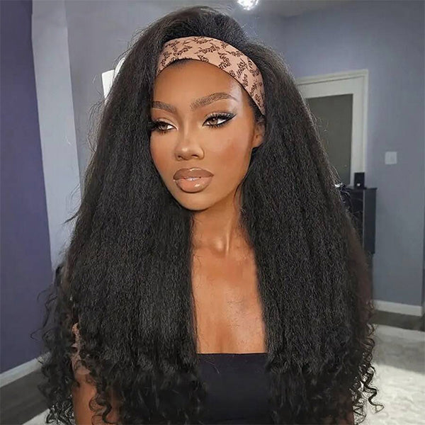 Kinky Straight Burmese Curly Headband Wig Glueless Install Human Hair Wig