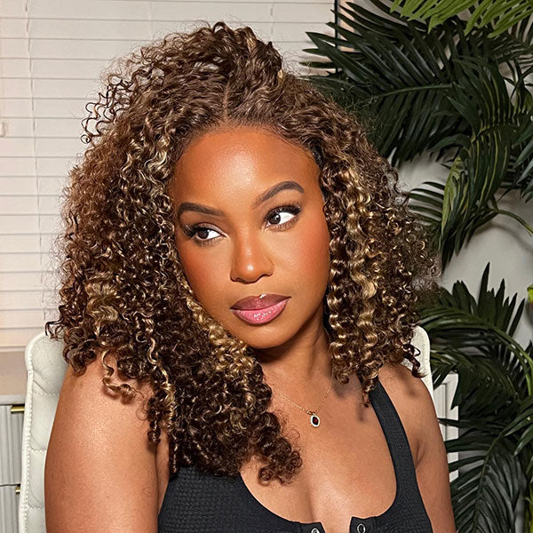 4/27 Highlight Color Wear Go Glueless Wigs Pre Cut 7x5 Lace Kinky Curly Hair Short Bob Wigs