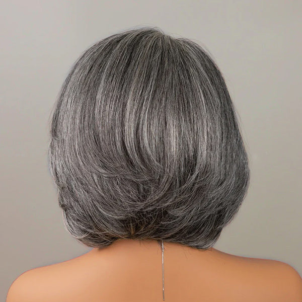 Salt And Pepper Layered Bob Wear Go Glueless Wig Pre-Cut C-Shaped 7x5 Lace Flexible Fit Drawstring