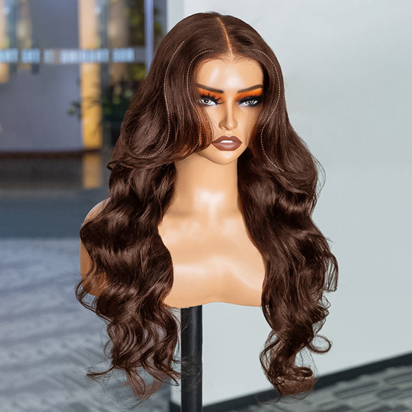 Trendy Layered Cut Loose Wave Wig Dark Brown / Burgundy Color Pull Go Glueless Wig