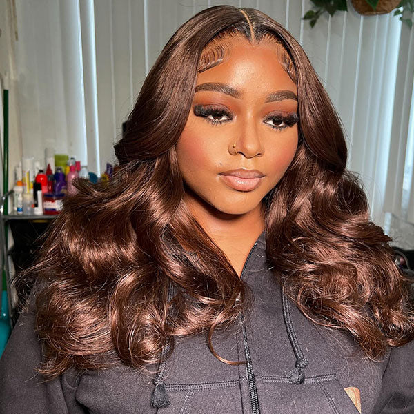 Layered Cut Body Wave Bleached Knots Wear Go Glueless Wig With Curtain Bangs