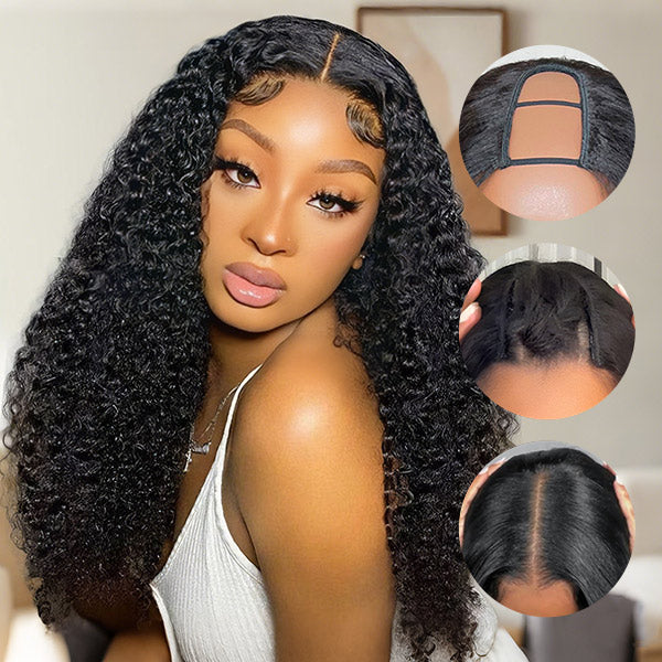 Kinky Curly U Part Wig Human Hair Custom Fit Drawstring Wear Go Glueless Wig