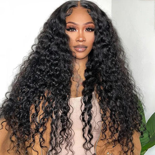 Glueless Deep Wave U Part Wig Human Hair Real Scalp Elastic Drawstring Natural Blend Wear Go Wig