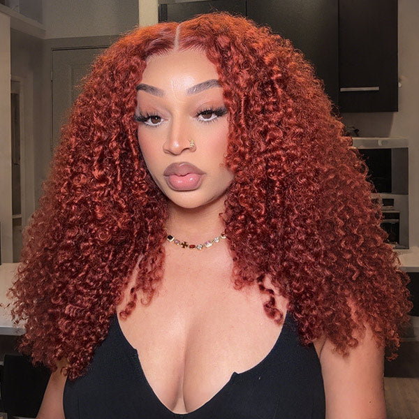 Kinky Curly Wig Auburn Brown Pre-cut 7x5 Lace Wear Go Glueless Wig