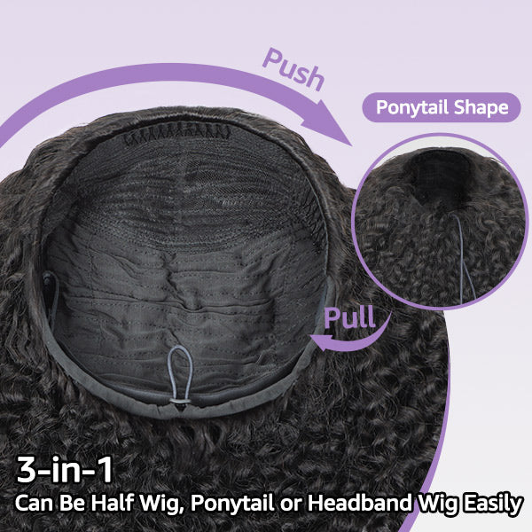 3 In 1 Half Wig | Glueless Invisible Water Wave Wear Go Half Wig Flip Over Human Hair Wig