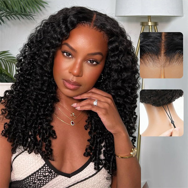 Burmese Curly Bleached Knots Adjustable Fit Drawstring Wear Go Glueless Wig Pre-cut 13x6 HD Lace Nautral Hairline