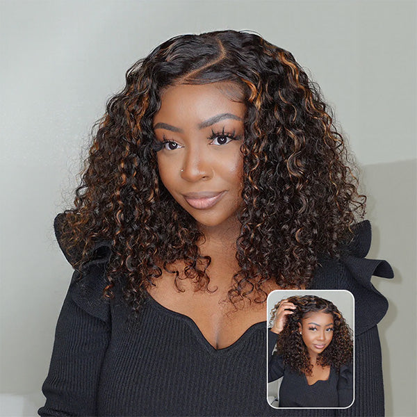 Balayage Highlight Ombre Brown Water Wave Wear Go Glueless Wig With Natural Hairline
