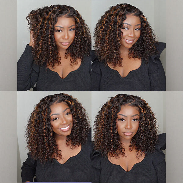 Glueless Balayage Highlight Ombre Brown Water Wave Wear Go Wig Beginnner Friendly
