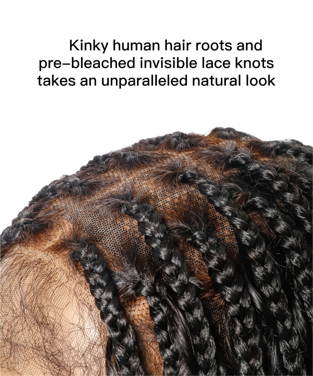 HD Full Lace Human Hair Boho Curls 36" Knotless Boho Box Braided Wig