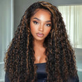 3 In 1 Half Wig | Water Wave Glueless Black Wig With Golden Brown Highlight Wear Go Half Wig
