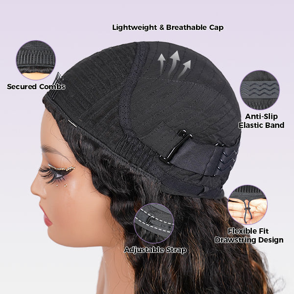 3-In-1 Half Wig | Glueless Yaki Straight Black To Brown Ombre Color Wear Go Half Wig With Elatic Drawstring