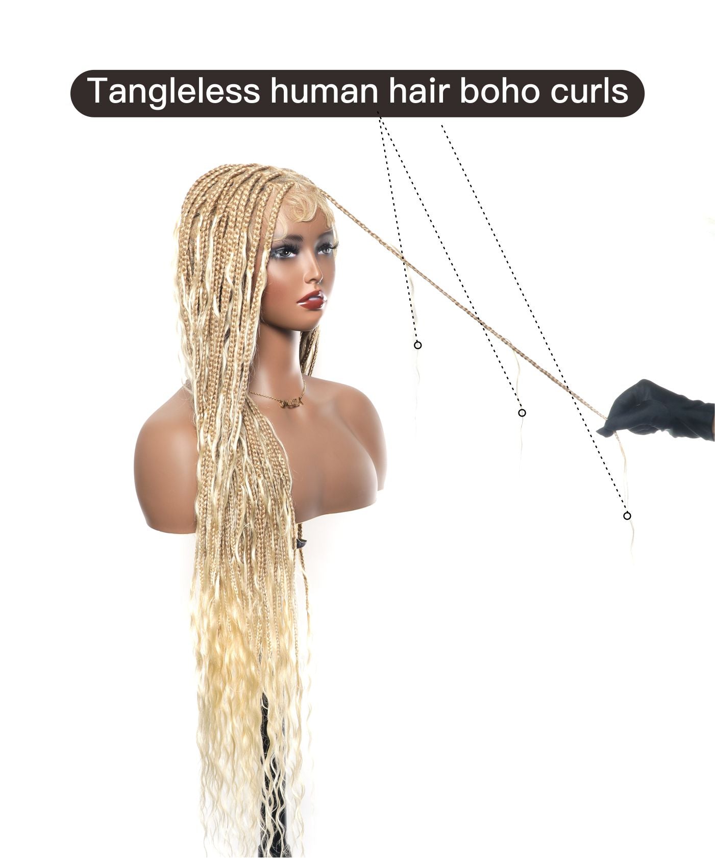 Pre Bleached 613 Blond HD Full Lace Human Hair Boho Curls 36" Knotless Boho Box Braided Wig