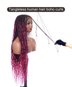 HD Full Lace Human Hair Boho Curls 36" Knotless Boho Box Braided Wig