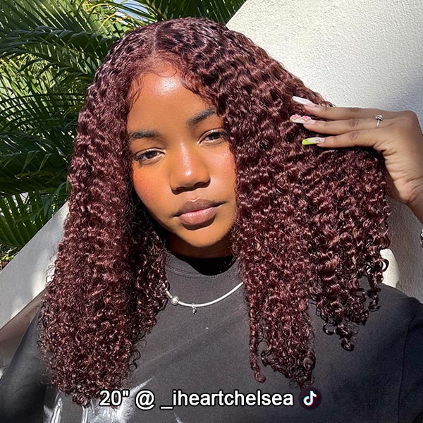 24h Shipping | OQ HAIR Kinky Curly Reddish Brown Wear Go Glueless Wig Pre-cut 7x5 Lace Wig Pre-plucked Hairline