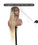 HD Full Lace Human Hair Boho Curls 36" Knotless Boho Box Braided Wig