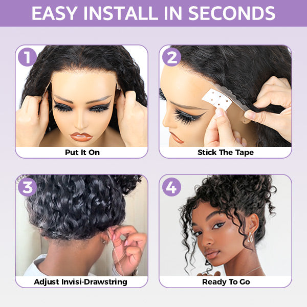 Kinky Curly Invisi-Drawstring Pre-Cut 360 Lace Glueless Wig With Bleached Knots Pre-Plucked Hairline