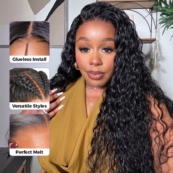 M-Cap Water Wave Pre Cut 9x6 HD Lace Wear Go Glueless Wigs Pre Bleached Tiny Knots Wet And Wavy Lace Front Wigs Human Hair