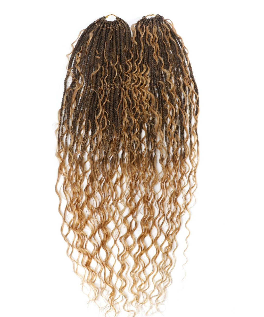 24" Pre Looped Crochet Boho Box Braids With Human Hair Curls - 80 strands/Pack