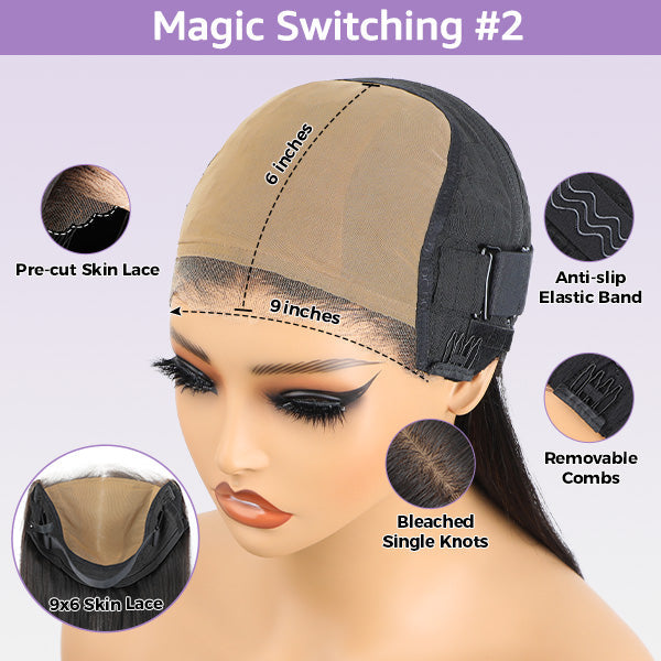 Block Wig Straight Hair Bleached Knots Wig With Optional Replaceable Zip Lace Tops