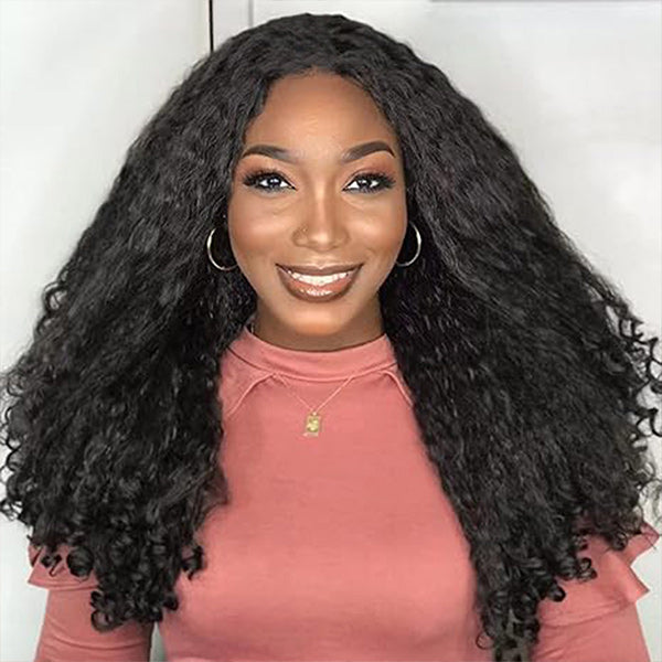 3 In 1 Half Wig | Glueless Kinky Straight Burmese Curly Elastic Drawstring Wear Go Half Wig With Yaki Spiral Curls