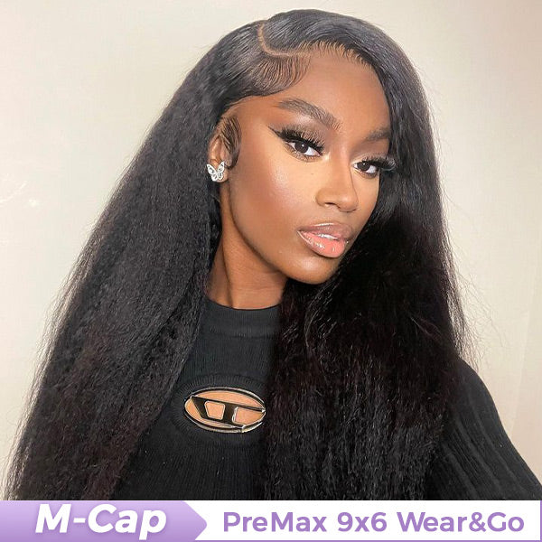 M-Cap Kinky Straight Pre Cut 9x6 HD Lace Wear Go Glueless Wigs Pre Bleached Tiny Knots Lace Front Wigs
