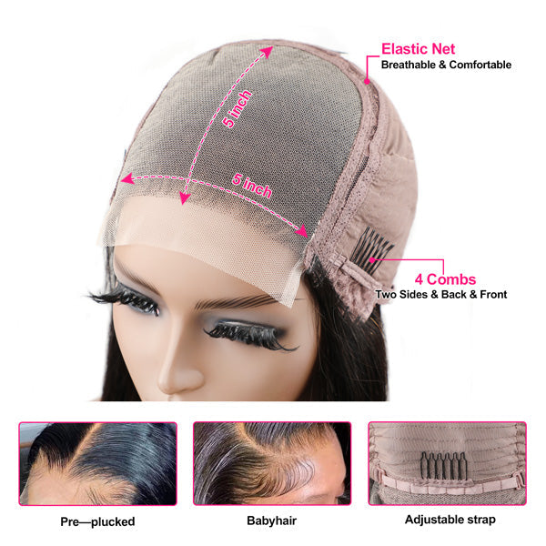5x5 Lace Closure Wigs Body Wave 12A Grade Human Hair Preplucked Wigs with Baby Hair