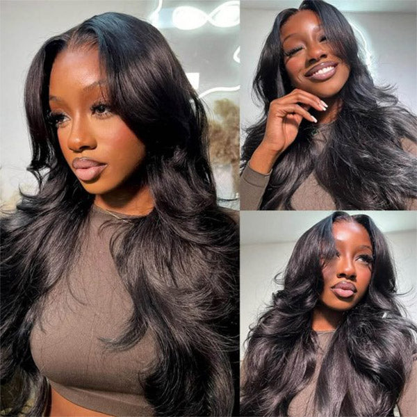 Layered Cut Body Wave Bleached Knots Wear Go Glueless Wig With Curtain Bangs