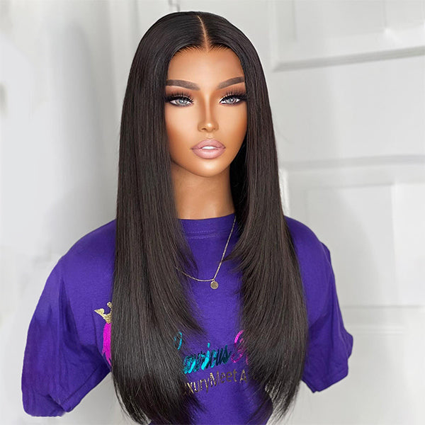 Straight Layered Cut Wear Go Glueless Wig Bleached Knots Pre Cut HD Lace Wig