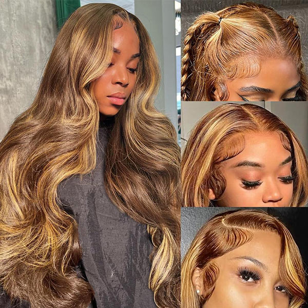 Body Wave Hihglight Ombre Brown  Beginner-Friendly 7x5 Lace Wear Go Glueless Wig