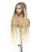 Full Transparent Lace Human Hair Boho Curls Knotless Boho Box Braided Wig 86 Strands