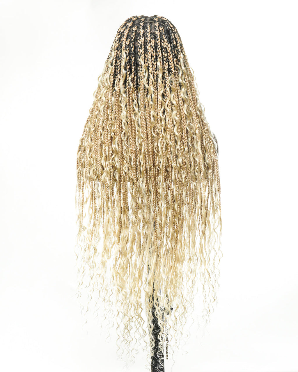 Full Transparent Lace Human Hair Boho Curls Knotless Boho Box Braided Wig 86 Strands