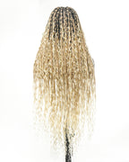 Full Transparent Lace Human Hair Boho Curls Knotless Boho Box Braided Wig 86 Strands