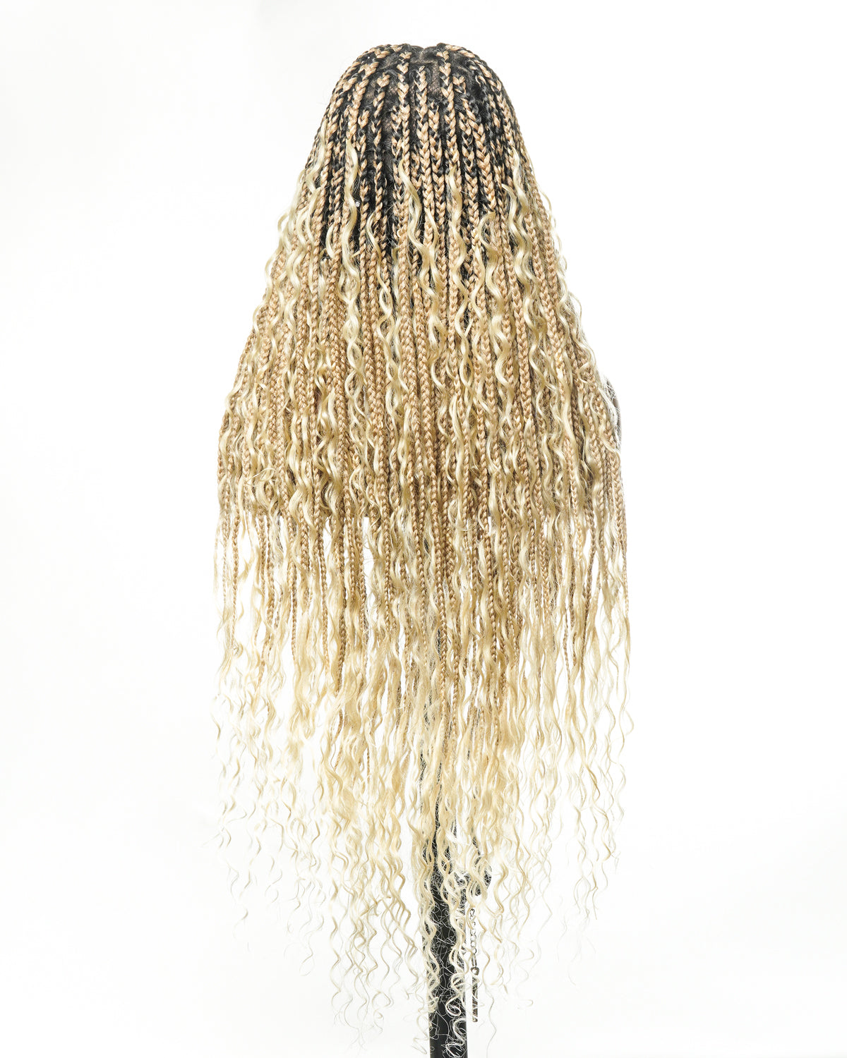 Full Transparent Lace Human Hair Boho Curls Knotless Boho Box Braided Wig 86 Strands