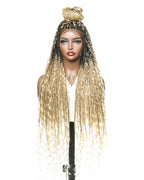 Full Transparent Lace Human Hair Boho Curls Knotless Boho Box Braided Wig 86 Strands