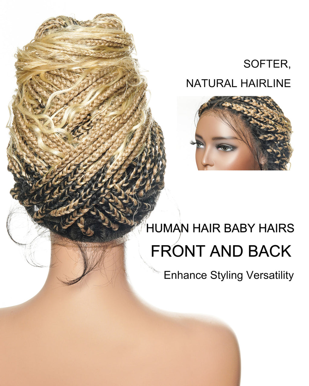 Full Transparent Lace Human Hair Boho Curls Knotless Boho Box Braided Wig 86 Strands