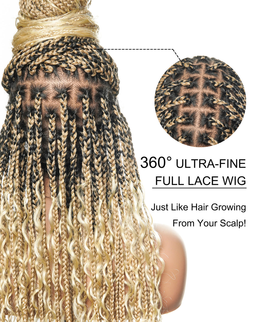 Full Transparent Lace Human Hair Boho Curls Knotless Boho Box Braided Wig 86 Strands