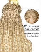 Raina - Bora Bora Human Hair Wet & Wavy Curls Pre Bleached HD Full Lace Boho Braided Wig