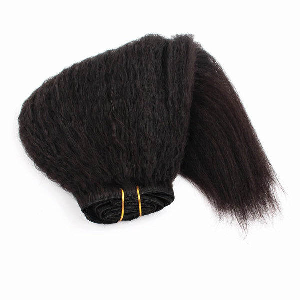 Kinky Straight Clip In Extension Human Hair Natural Black Color