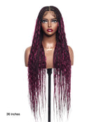Human Hair Boho Box HD Lace Braided Wig 36 Inches 88 Strands - Light Burgundy