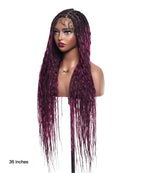 Human Hair Boho Box HD Lace Braided Wig 36 Inches 88 Strands - Light Burgundy