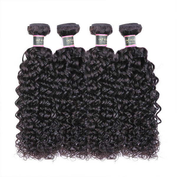 Water Wave Human Hair 4 Bundles with 4*4 Lace Clsoure Natural Black