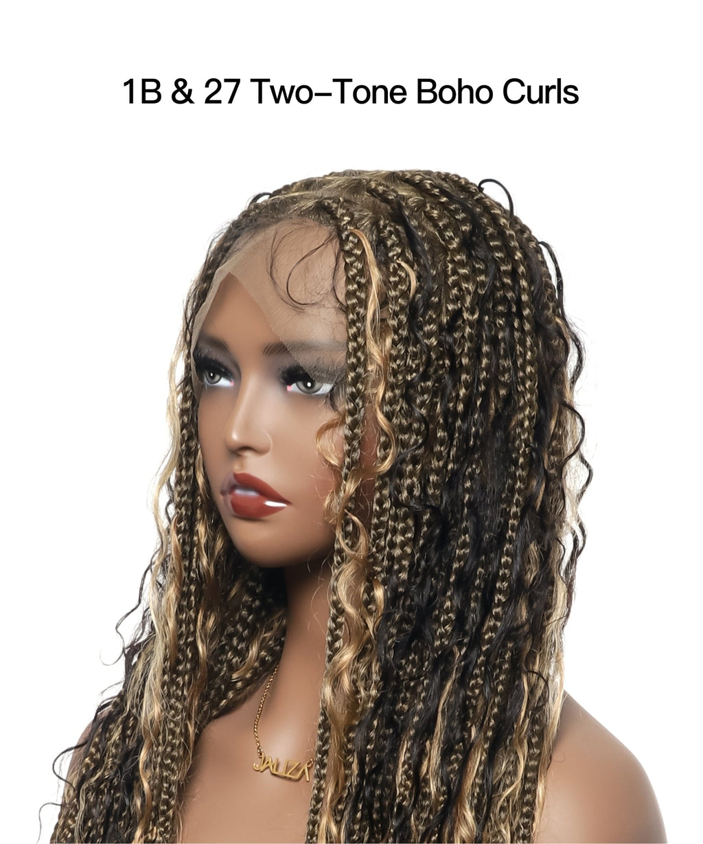 Human Hair Boho Box HD Lace Braided Wig 36 Inches 88 Strands - Light Burgundy